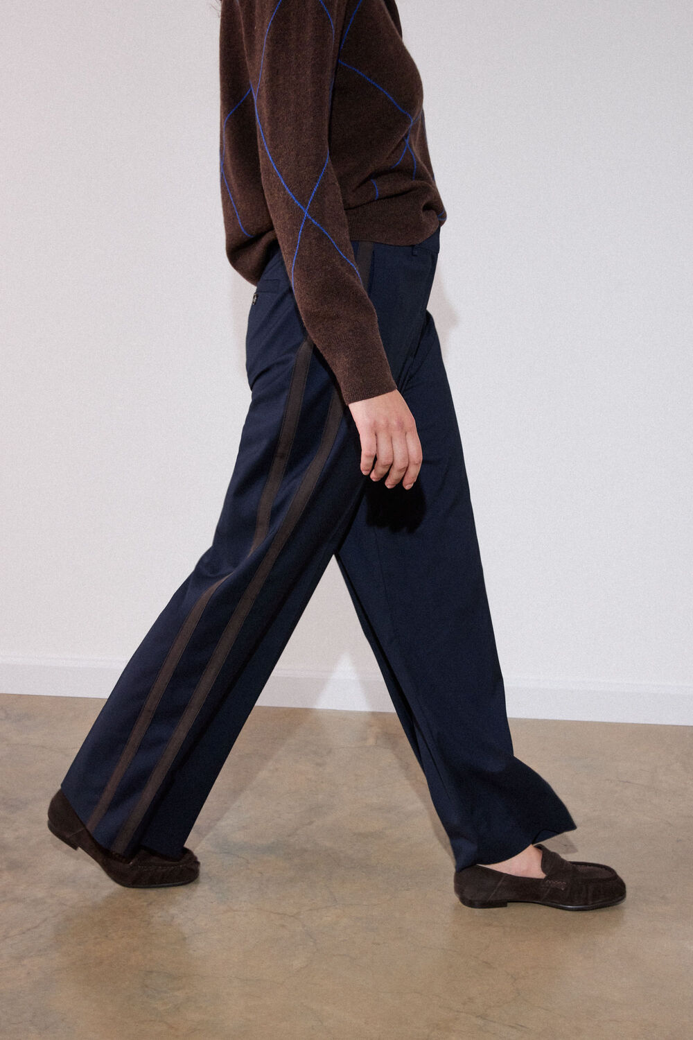 Navy Petite Side Stripe Straight Trouser