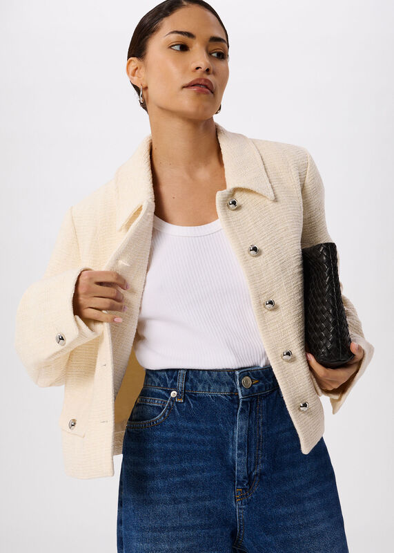 Ivory Petite Cropped Boucle Jacket