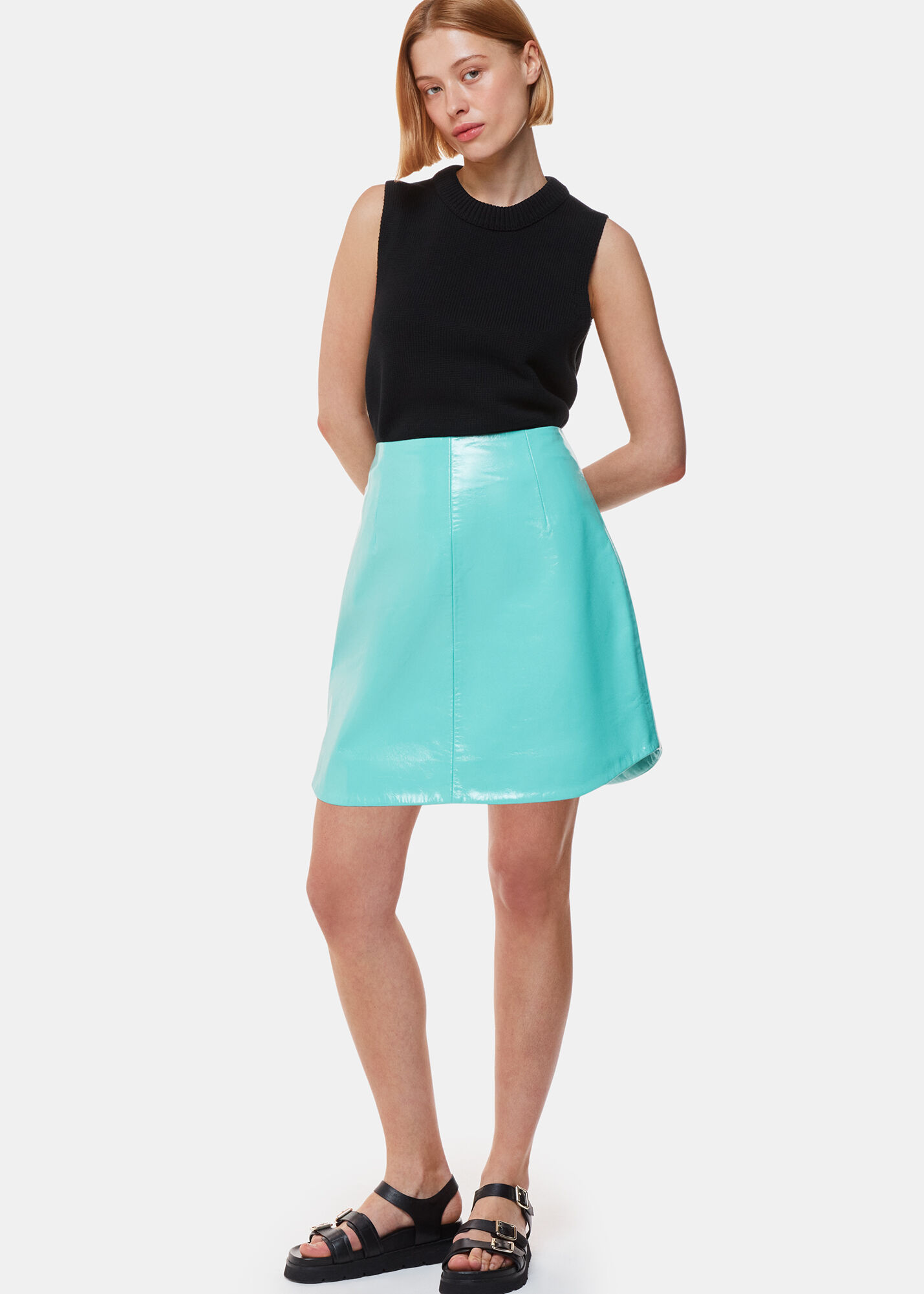Turquoise Patent Leather Mini Skirt | WHISTLES | Whistles US |