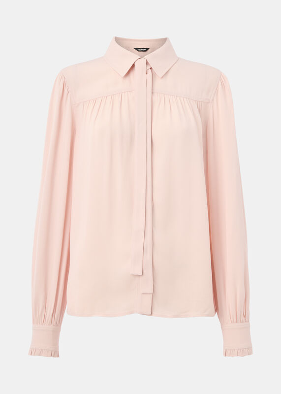 Pale Pink Tie Detail Crepe Blouse