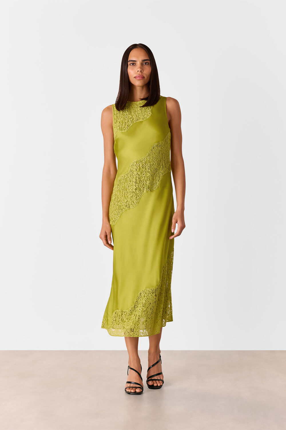 Lime Lace Insert Midi Dress