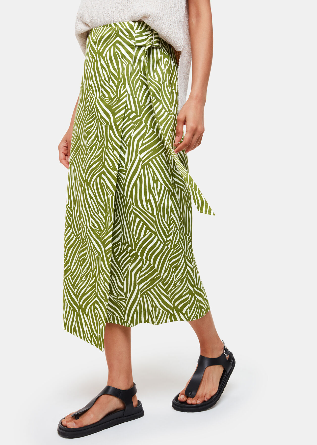 Linear Leaf Wrap Midi Skirt