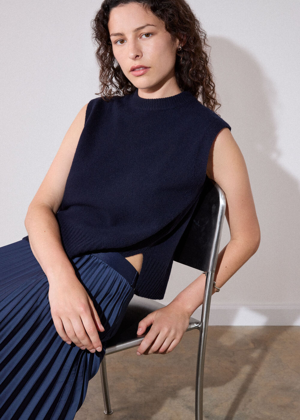 Satin Pleated Midi Skirt