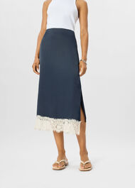 Lace Hem Satin Midi Skirt