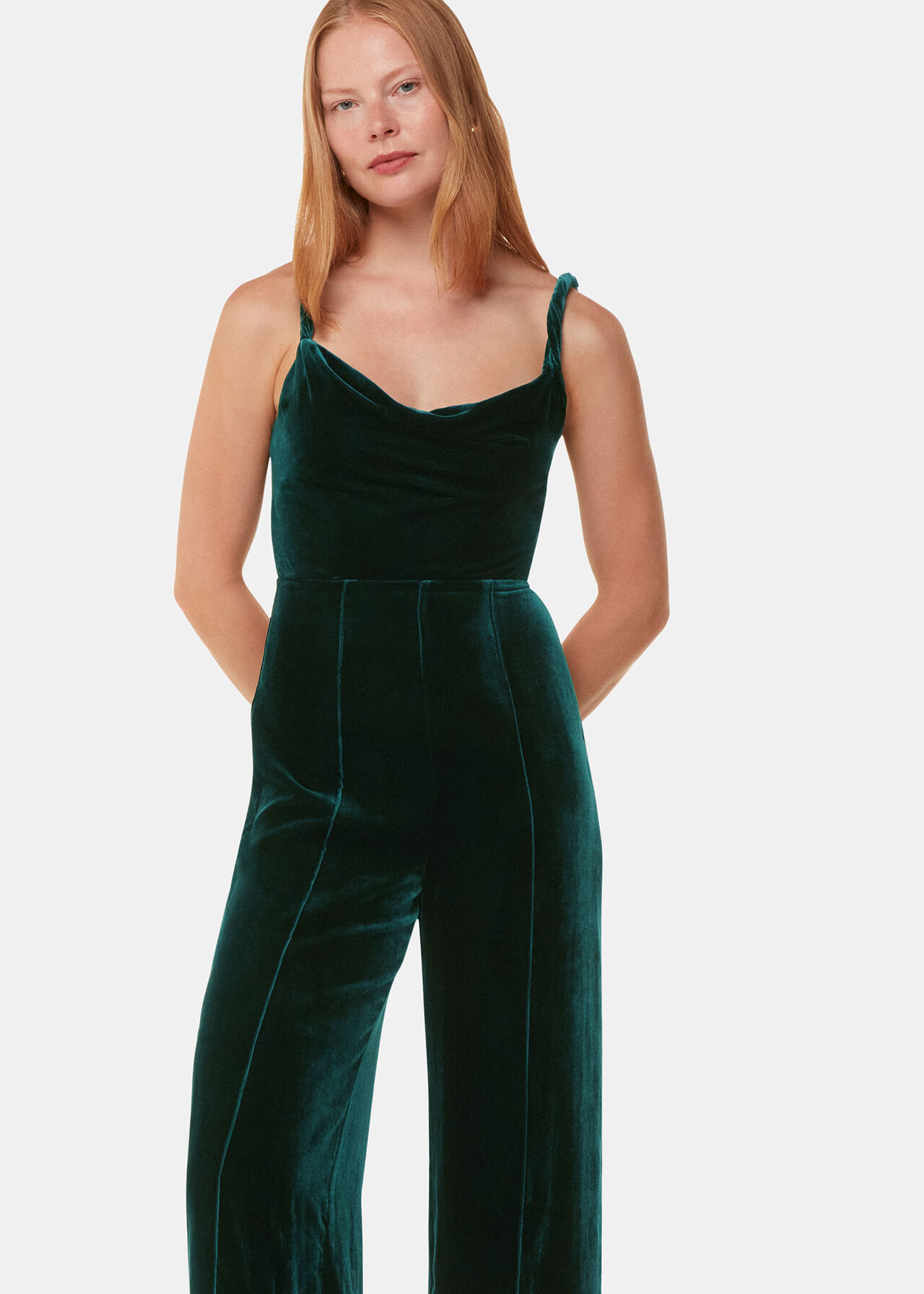 Twist Strap Velvet Jumpsuit