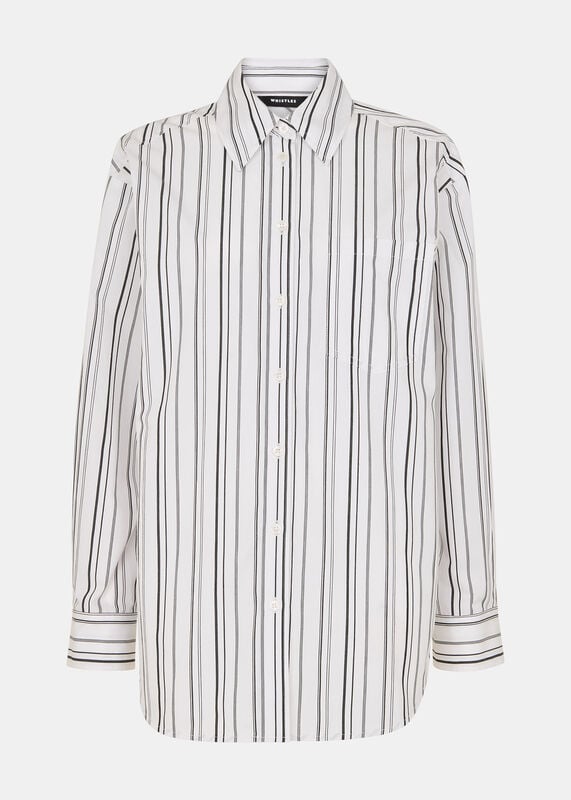 White Mixed Stripe Oversized Shirt