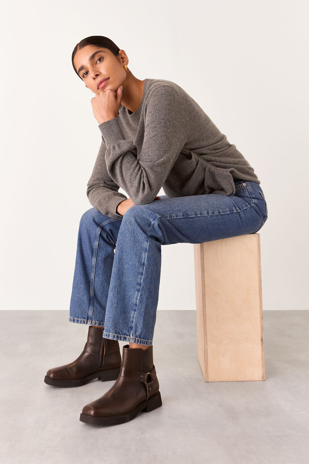 Taupe Side Ruched Detail Sweater