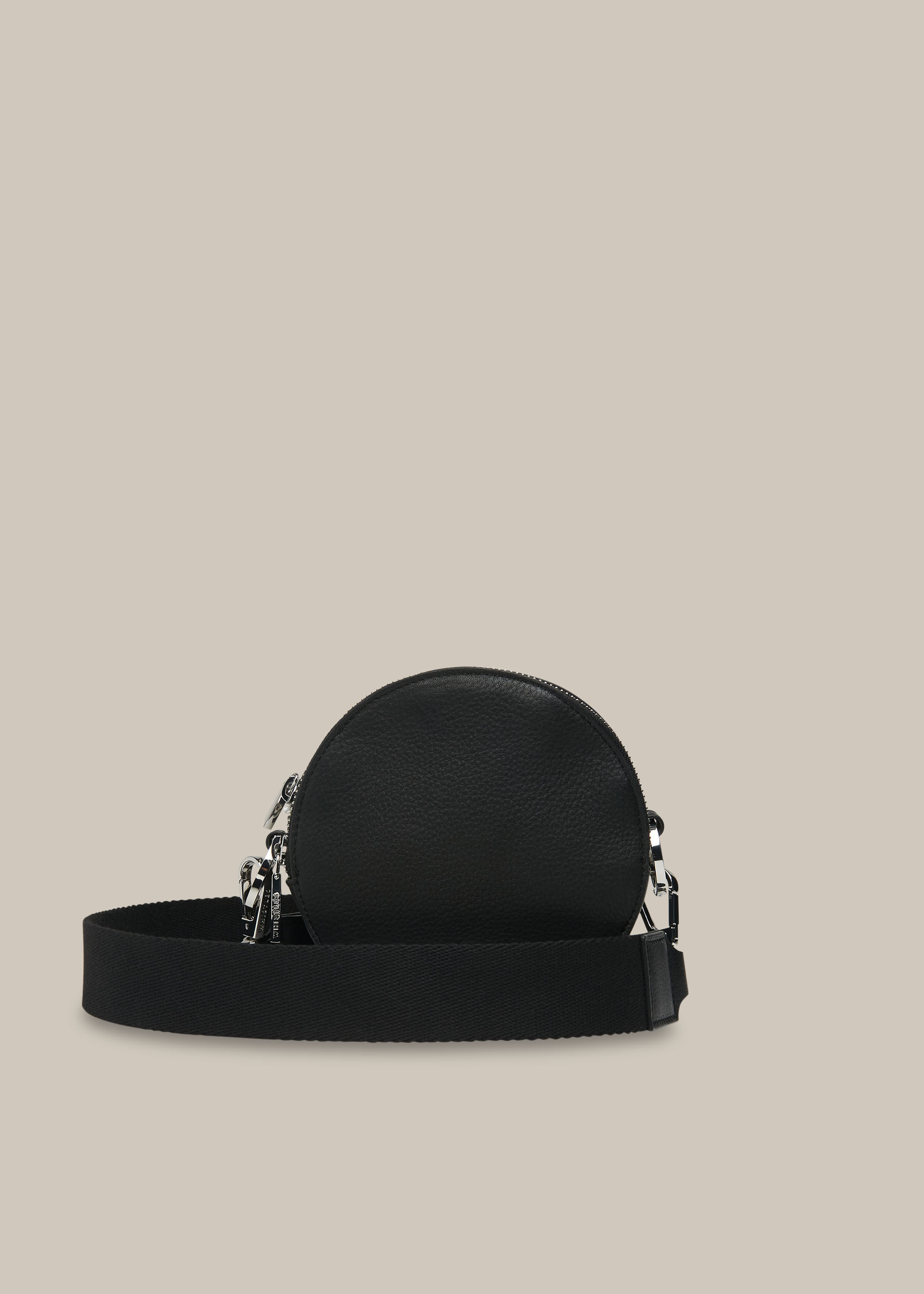 round black leather crossbody bag