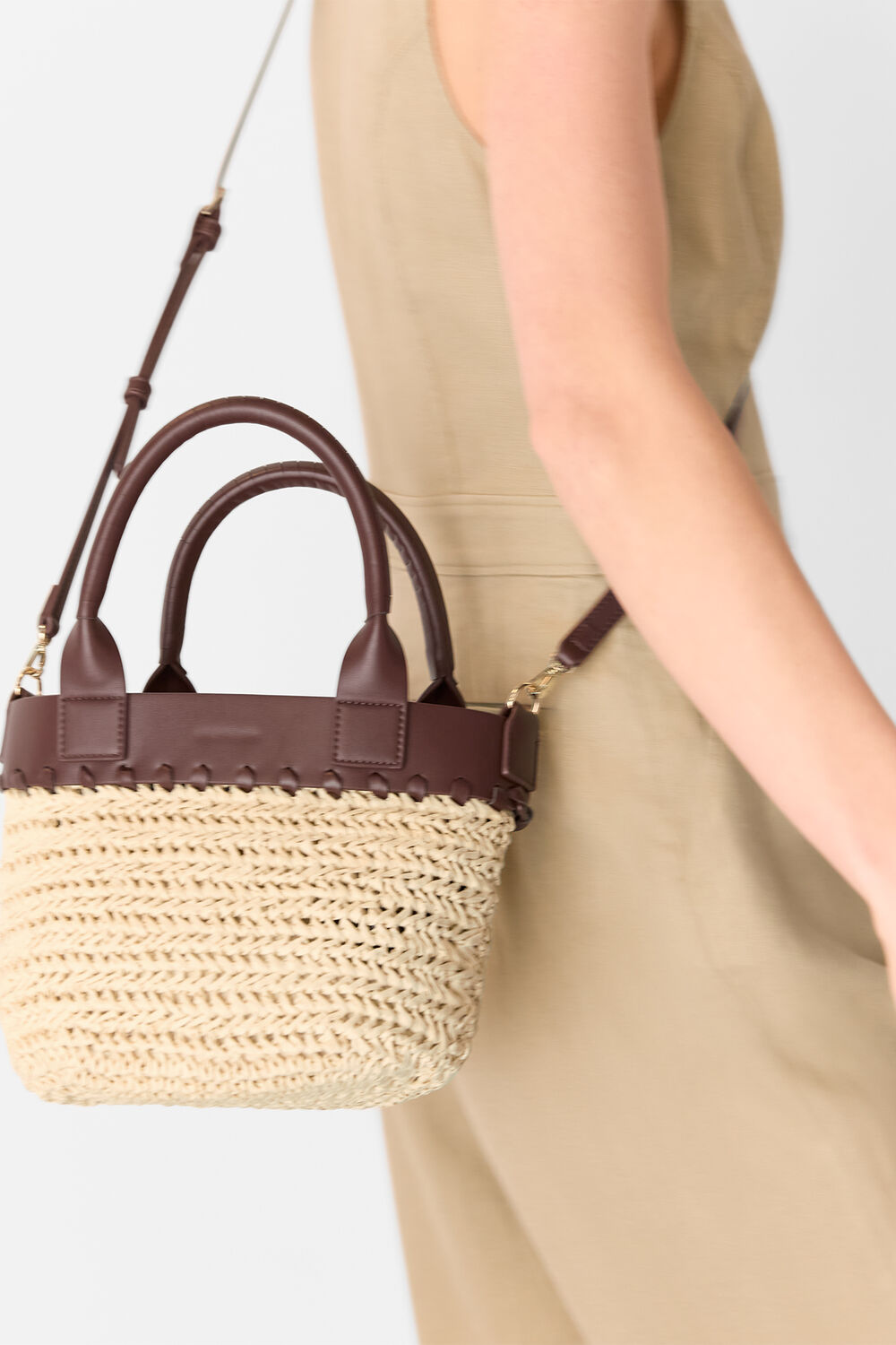 Neutral May Collar Straw Crossbody Bag
