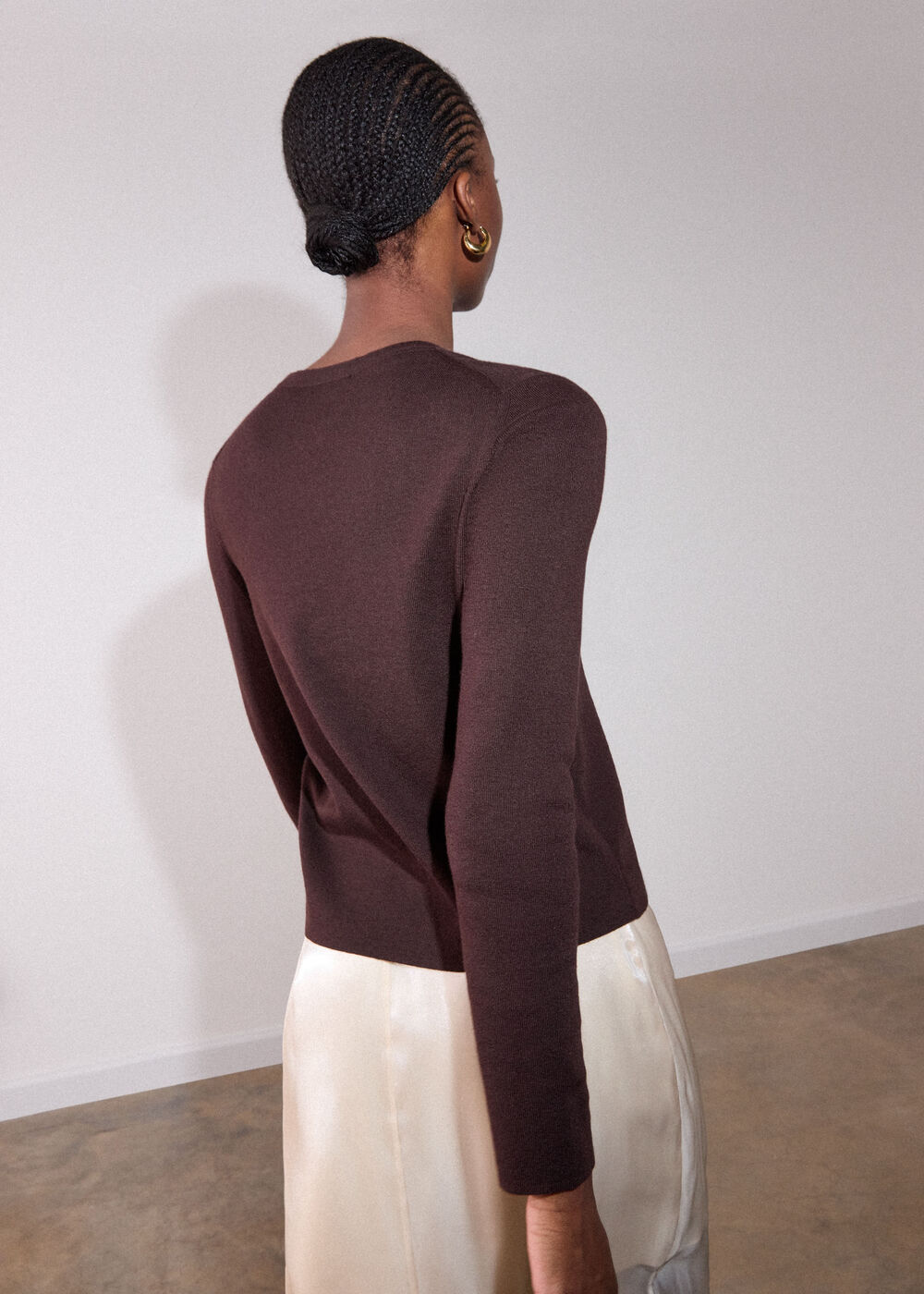 Crew Neck Scarf Cardigan