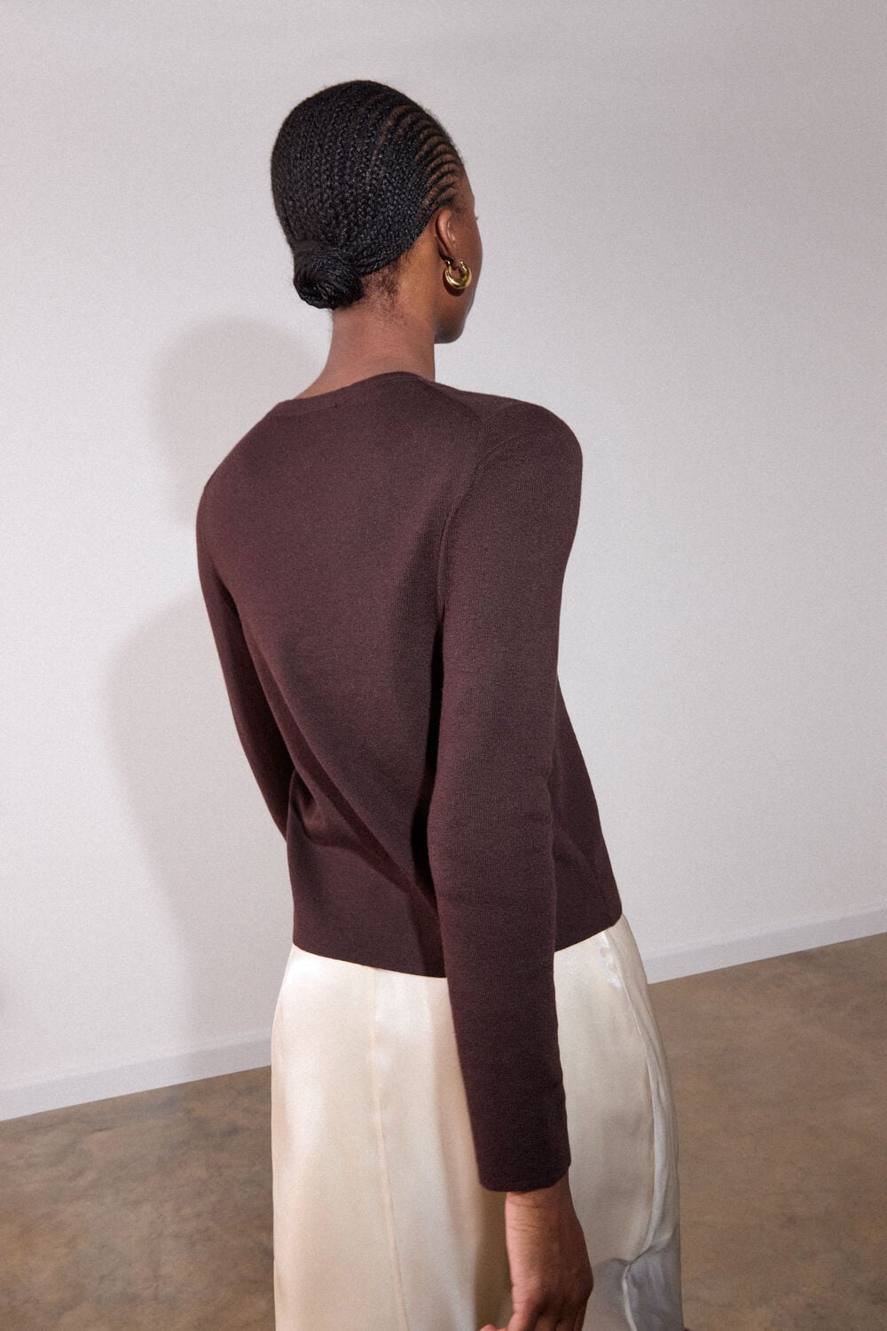 Chocolate Crew Neck Scarf Cardigan