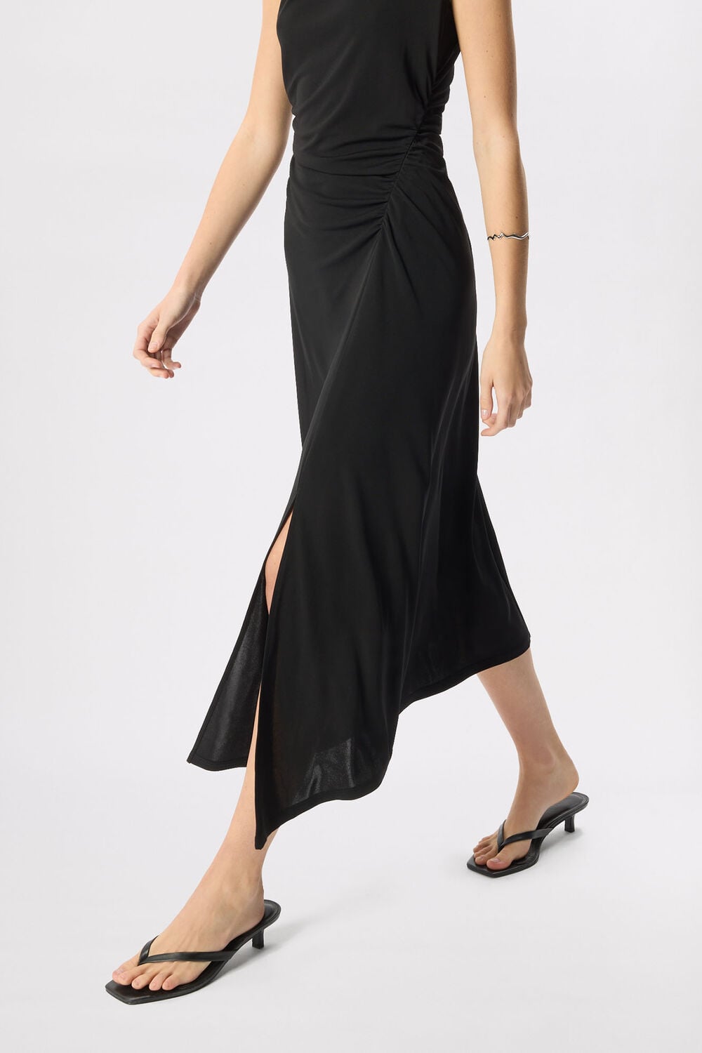 Black Ruched Cowl Neck Jersey Dress