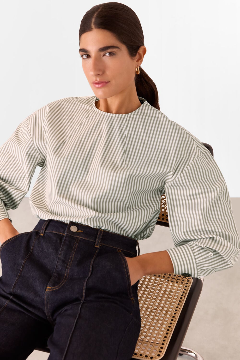 White Kirstie Cotton Stripe Blouse