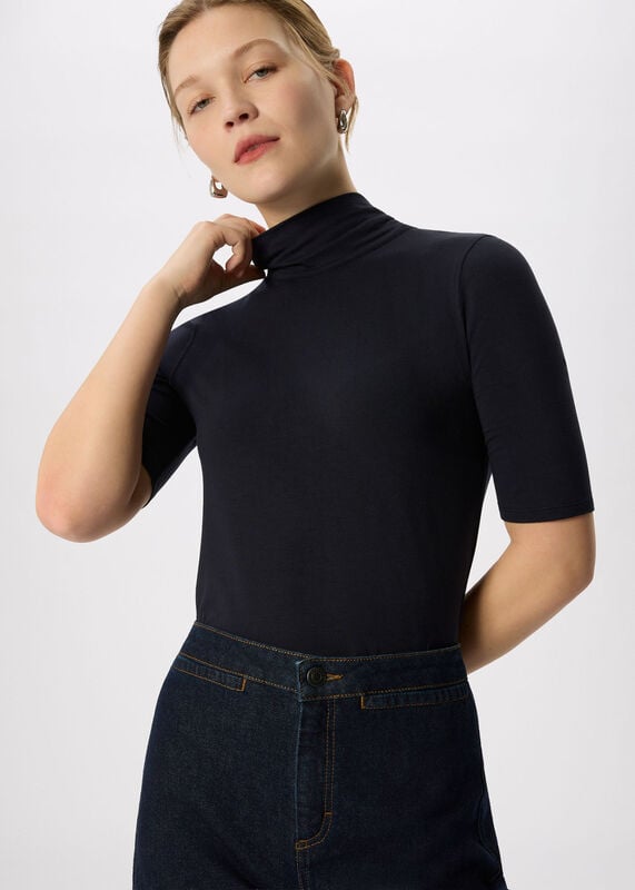 Navy Tie Neck Detail Top