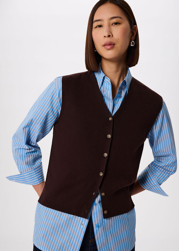 Chocolate V Neck Button Front Knit Tank