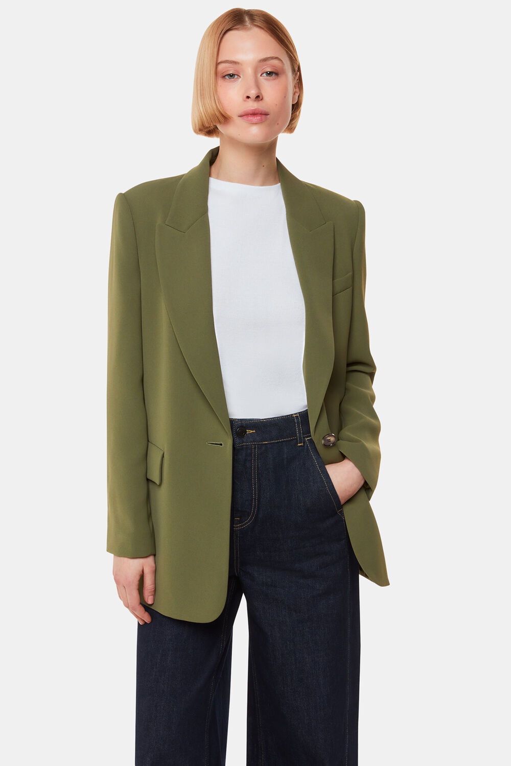 Khaki Crepe Boyfriend Blazer