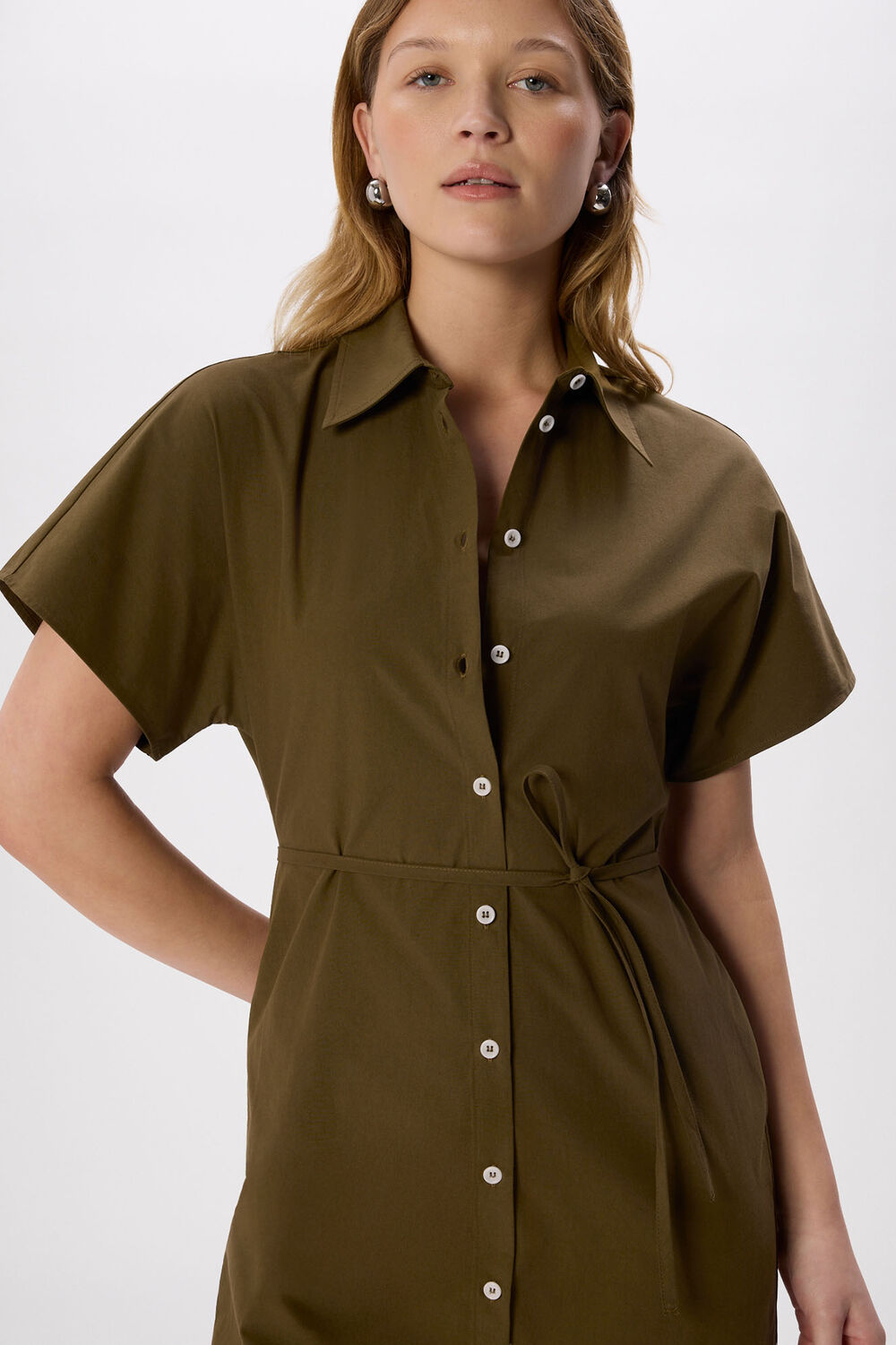 Khaki Cut Out Back Poplin Midi Dress