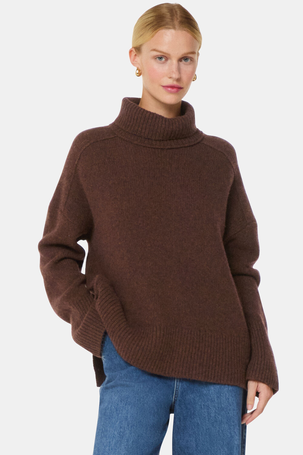 Brown Wool Roll Neck Knit