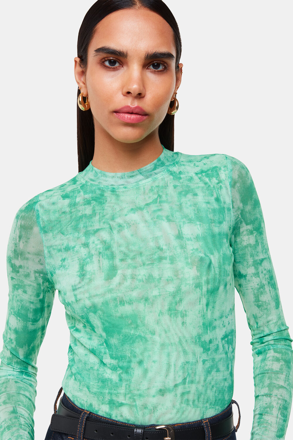 Brushwork Print Mesh Jersey