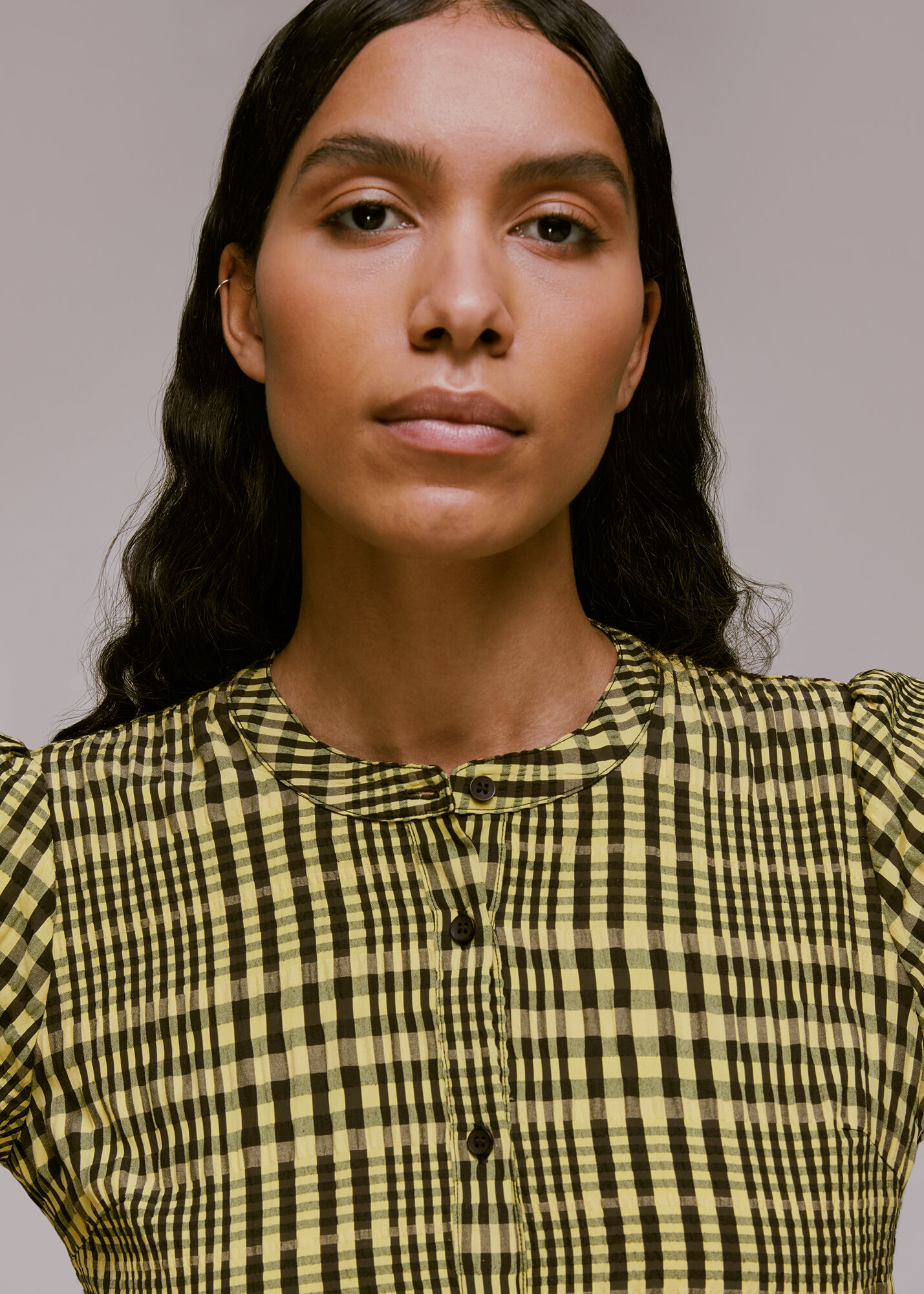 Yellow/Multi Nora Gingham Check Midi Dress WHISTLES