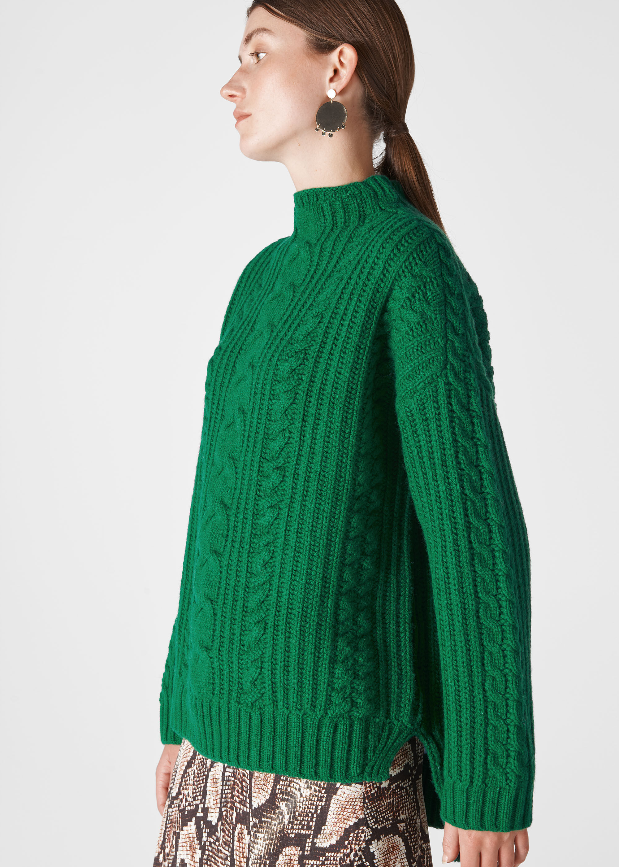 Green Oversized Chunky Cable Sweater