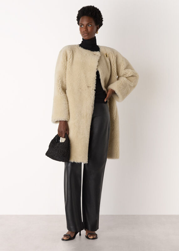 Beige Shearling Cocoon Coat