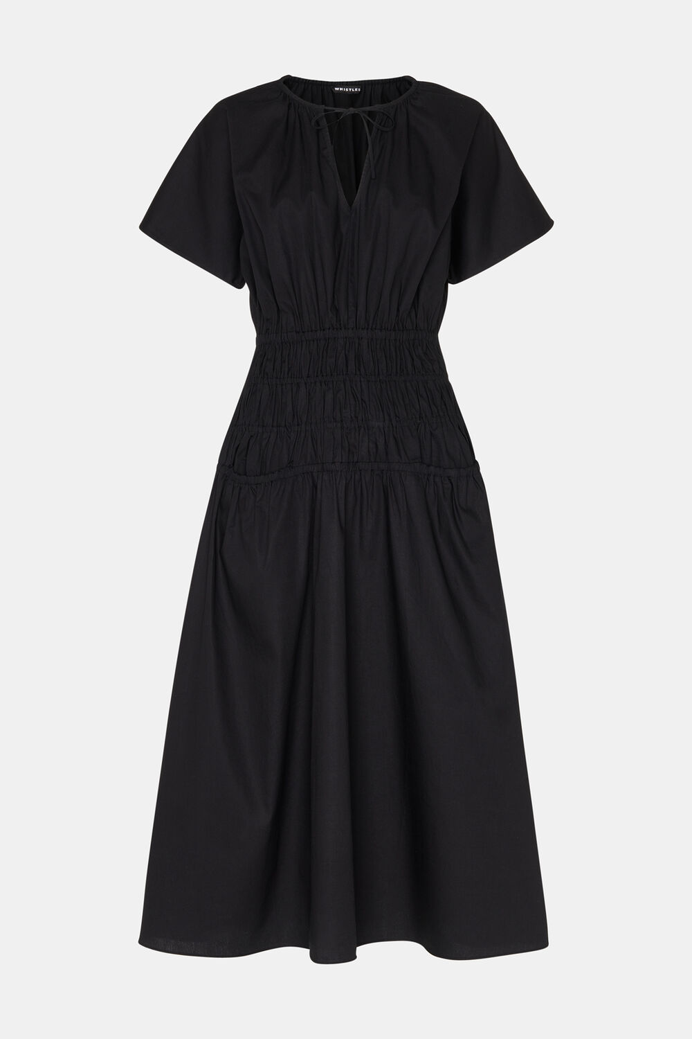 Black Poplin Shirred Dress