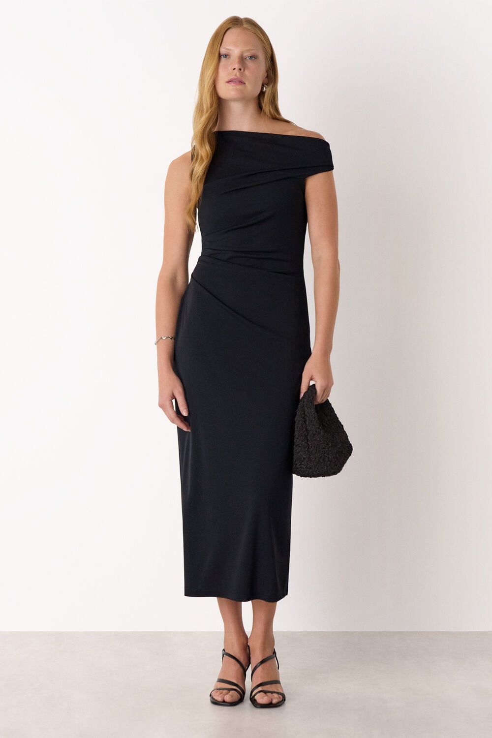 Black Jersey Crepe Asymmetric Dress