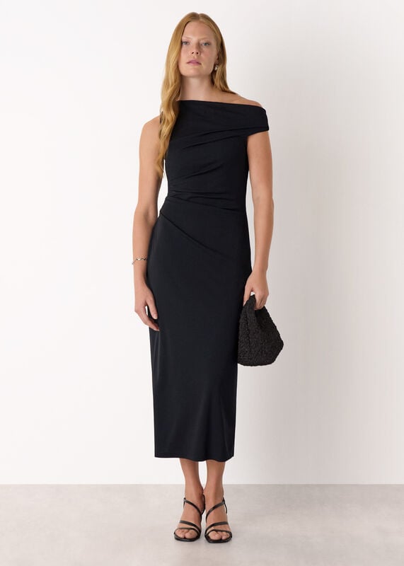 Black Jersey Crepe Asymmetric Dress