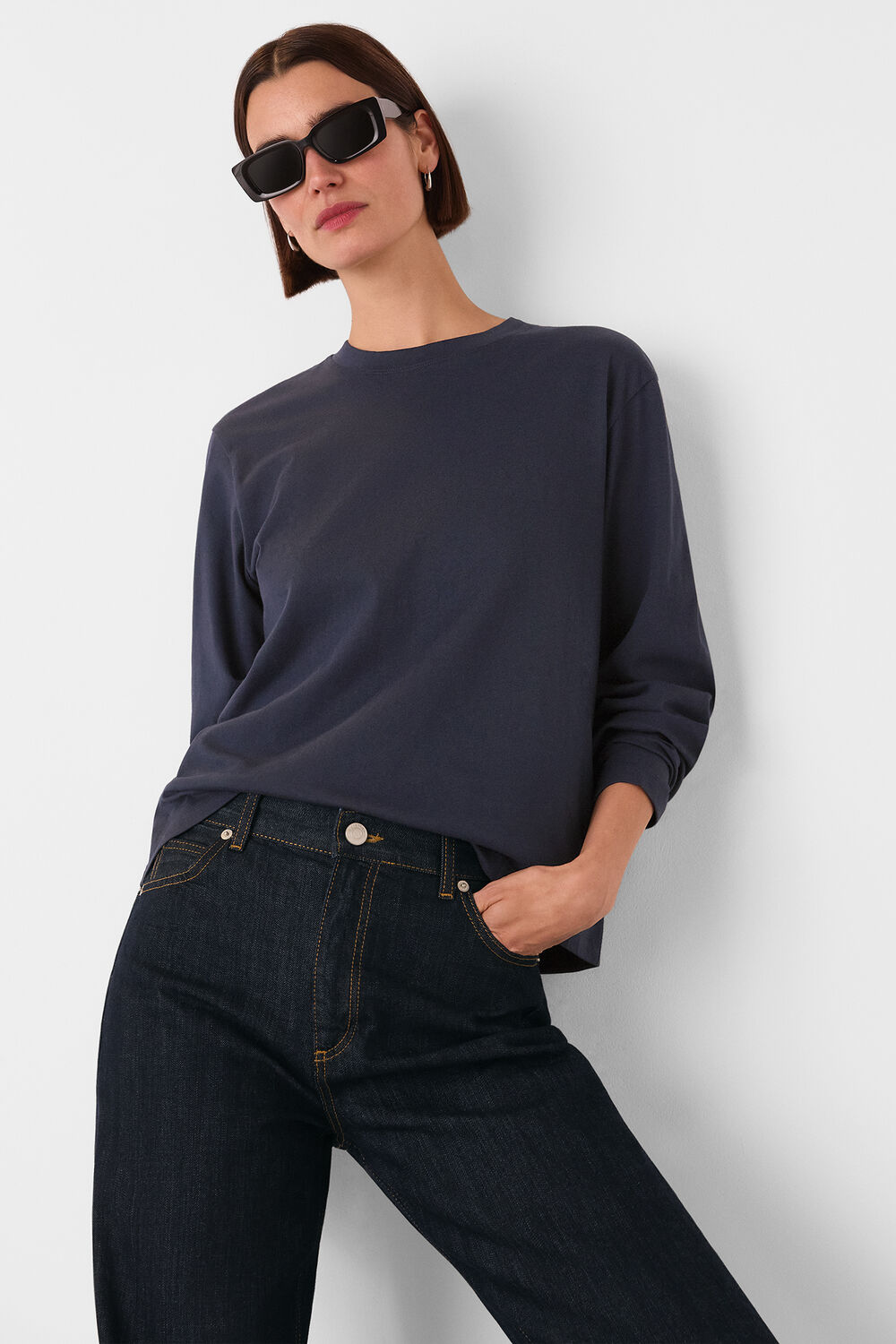 Navy Relaxed Long Sleeve Tee