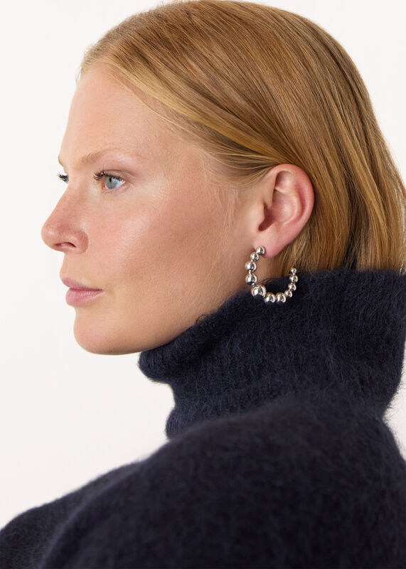 Silver Sphere Beaded Large Hoop