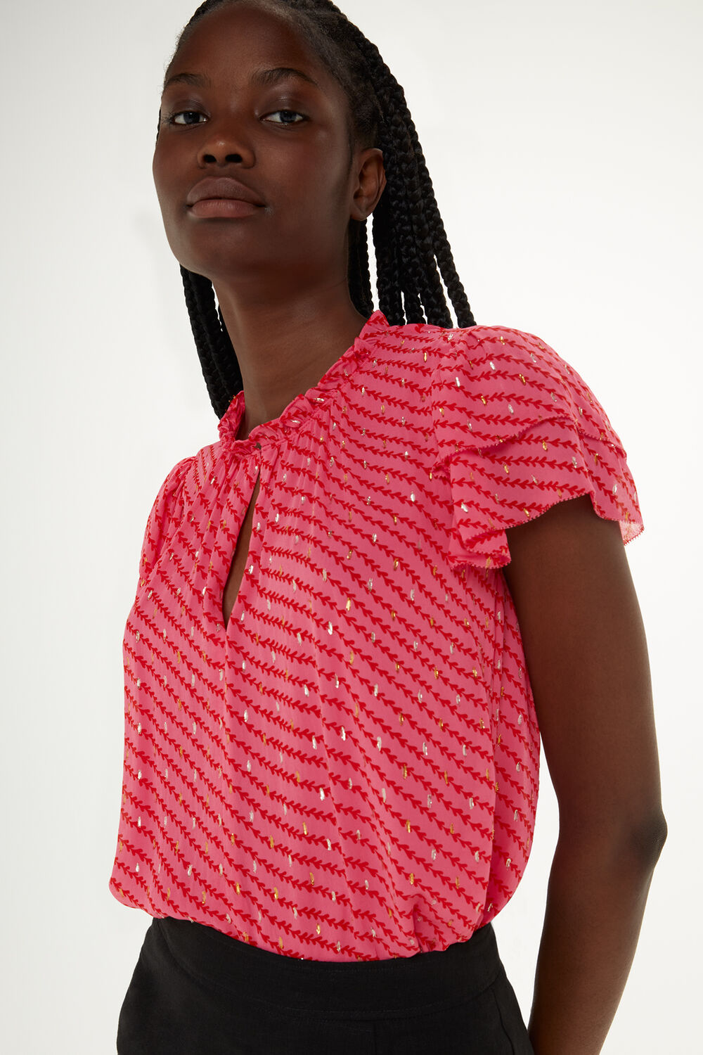 Pink Diagonal Leaf Print Top