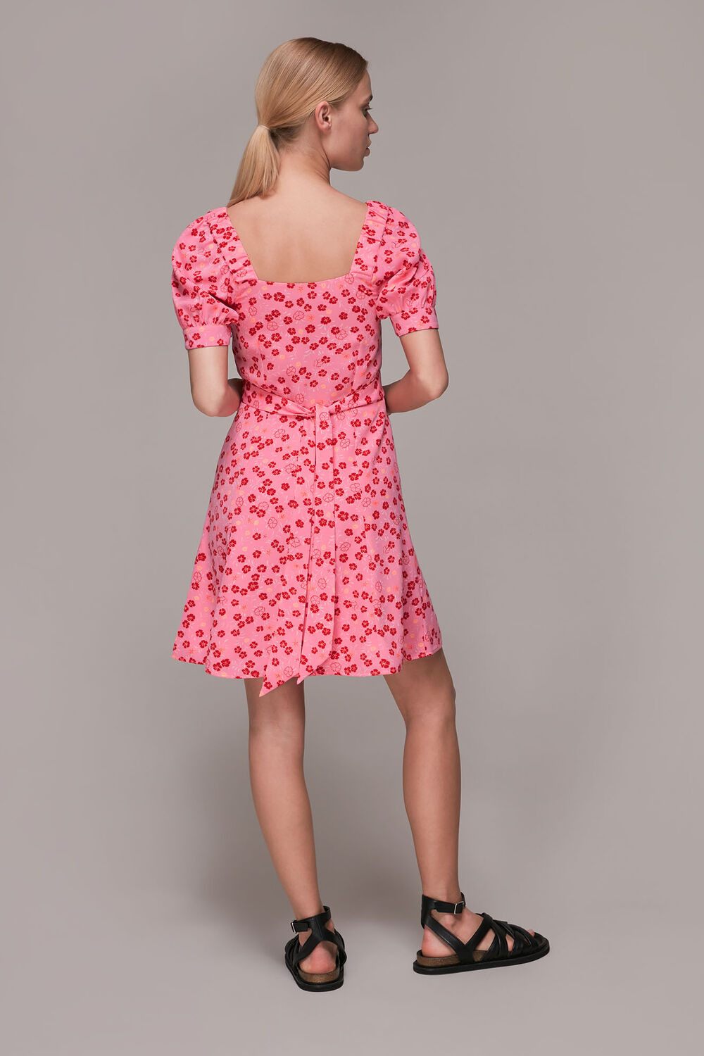 Cherry Floral Tie Waist Dress
