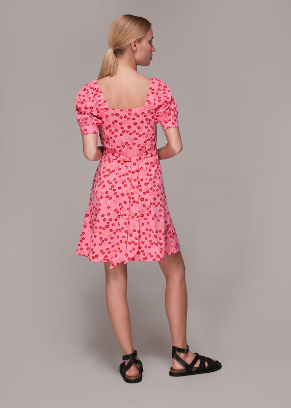 Pink Cherry Floral Tie Waist Dress