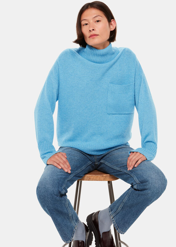 Wool Roll Neck Pocket Sweater