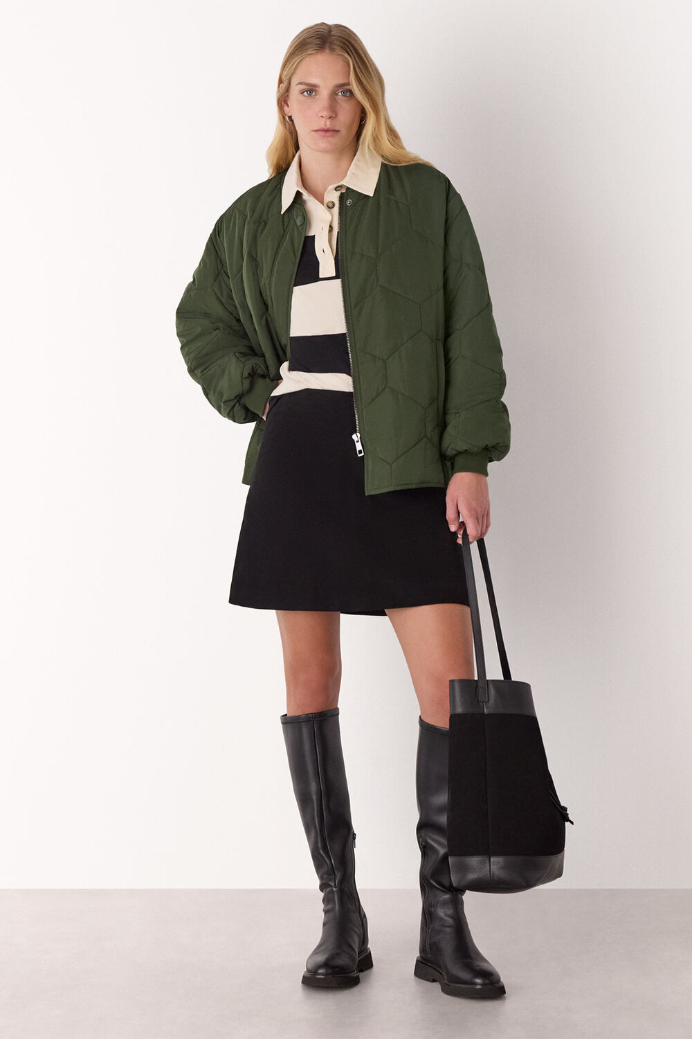 Khaki Ida Short Quilted Coat