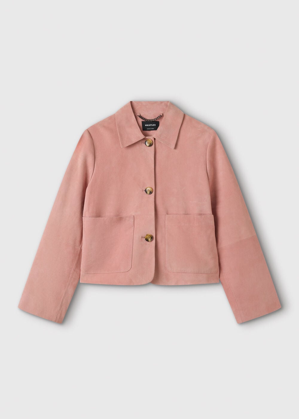 Pink Button Cropped Suede Jacket