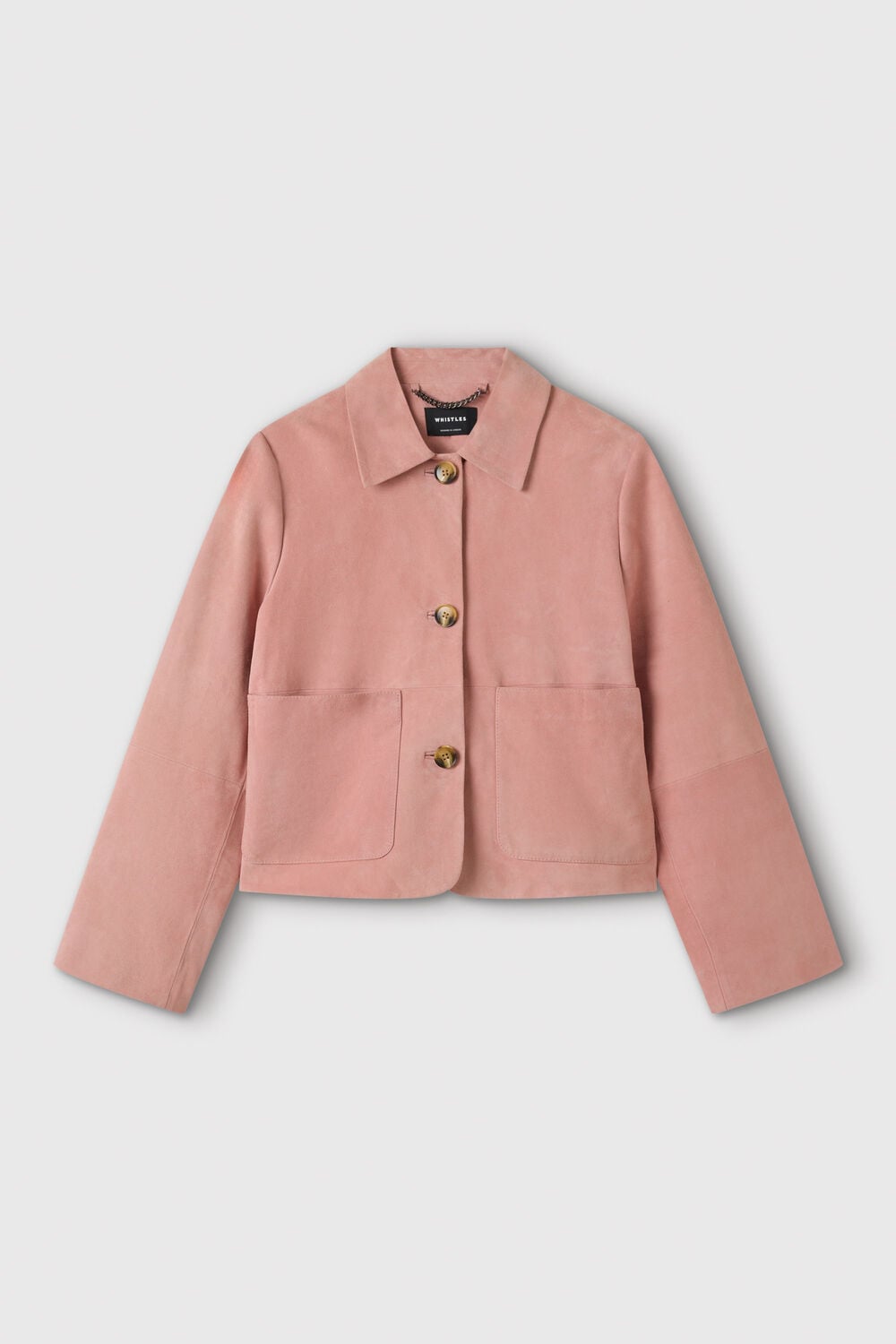 Pink Button Cropped Suede Jacket