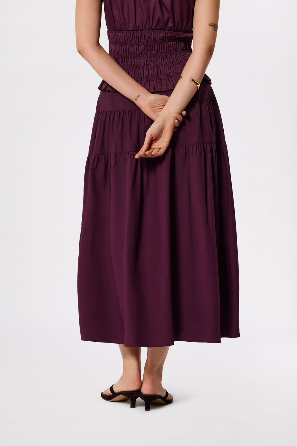 Plum Tier Hem Cotton Skirt