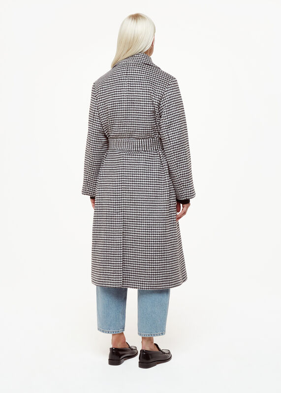 Black Petite Celia Houndstooth Wrap Coat