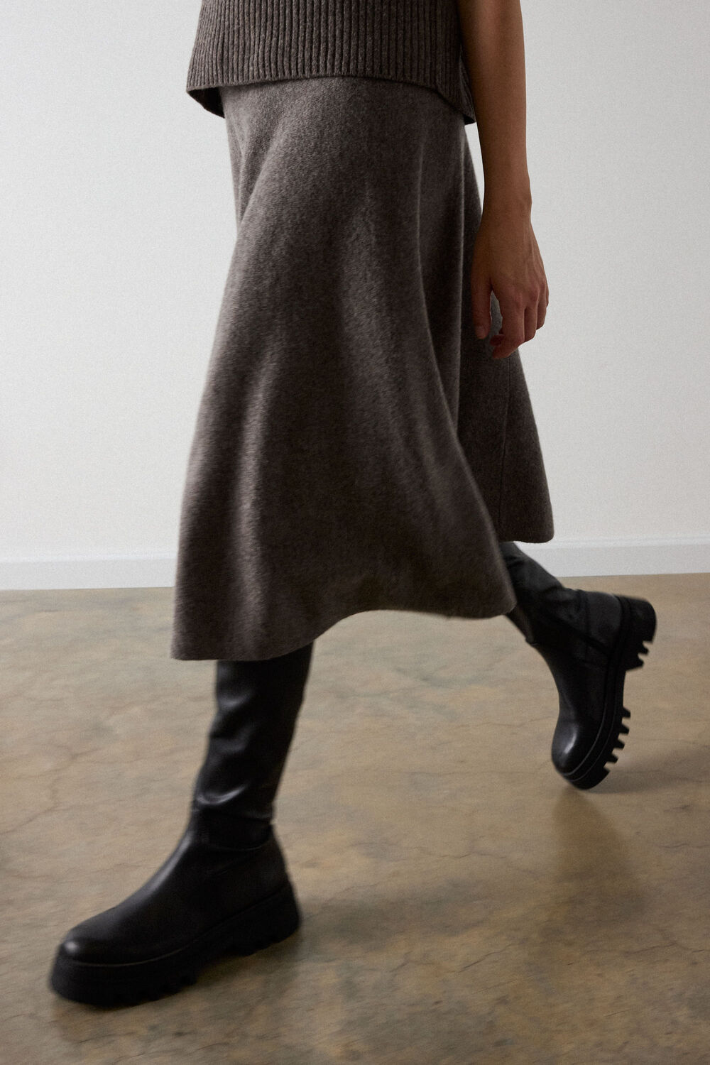 Neutral Wool Knitted Midi Skirt