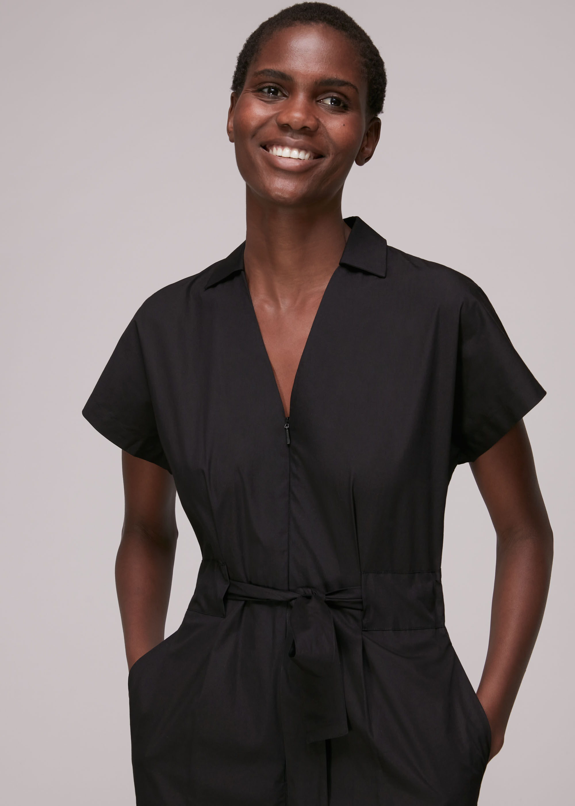 Black Tie Waist Playsuit WHISTLES Whistles US