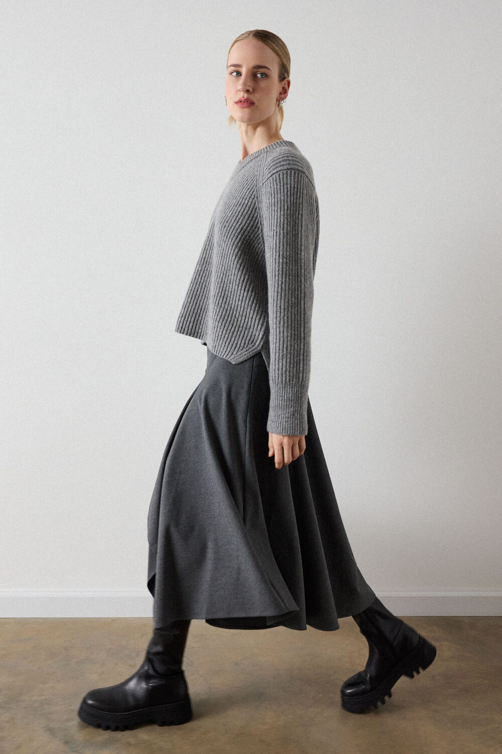 Draped Asymmetric Midi Skirt