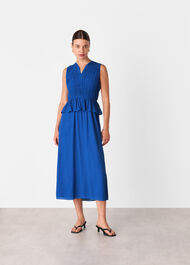Shirred V Neck Midi Dress