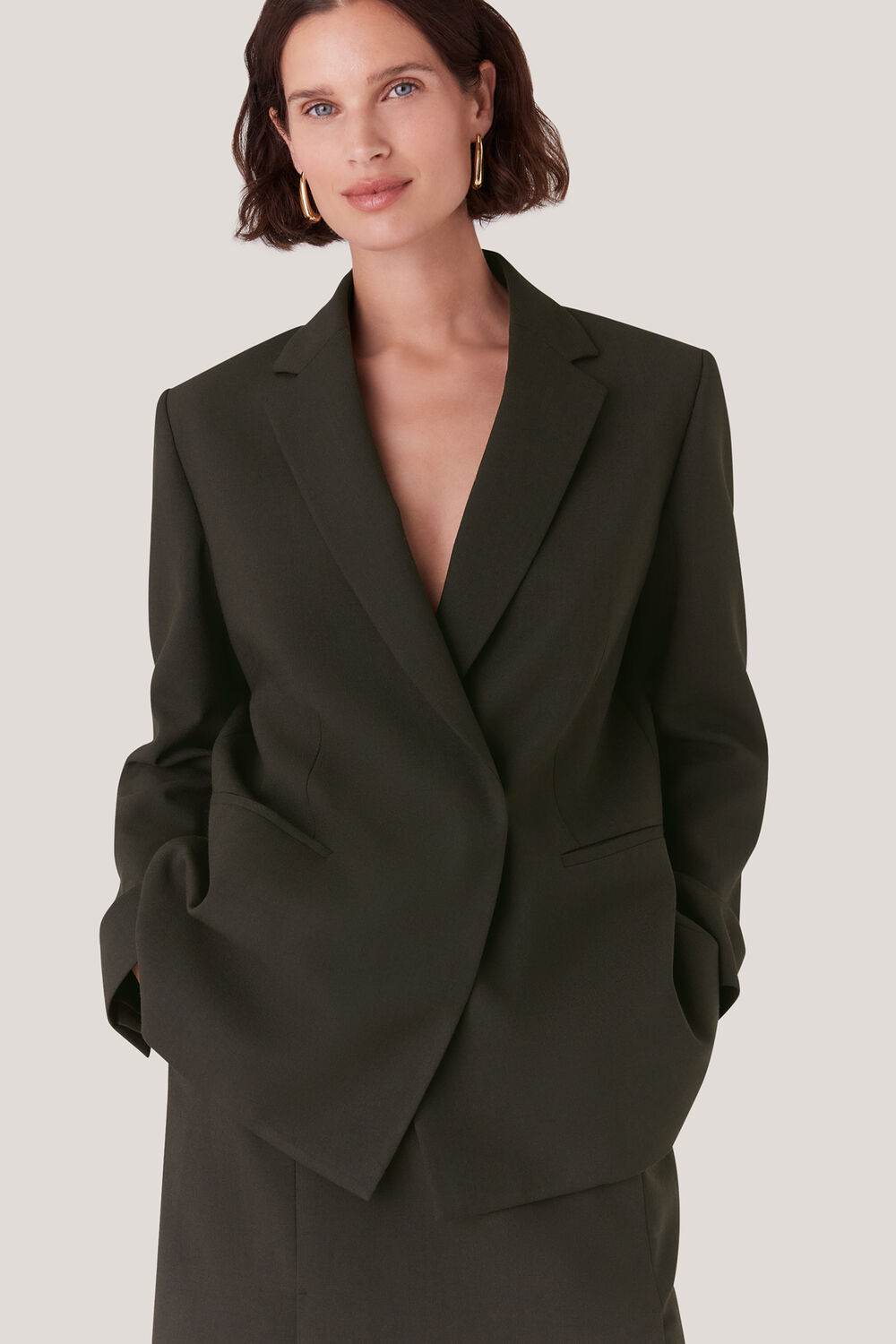 Dark Green Natalie Wool Blend Blazer