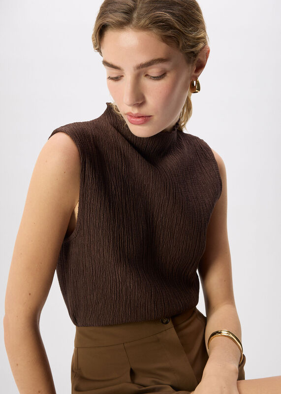 Brown Textured Sleeveless Top