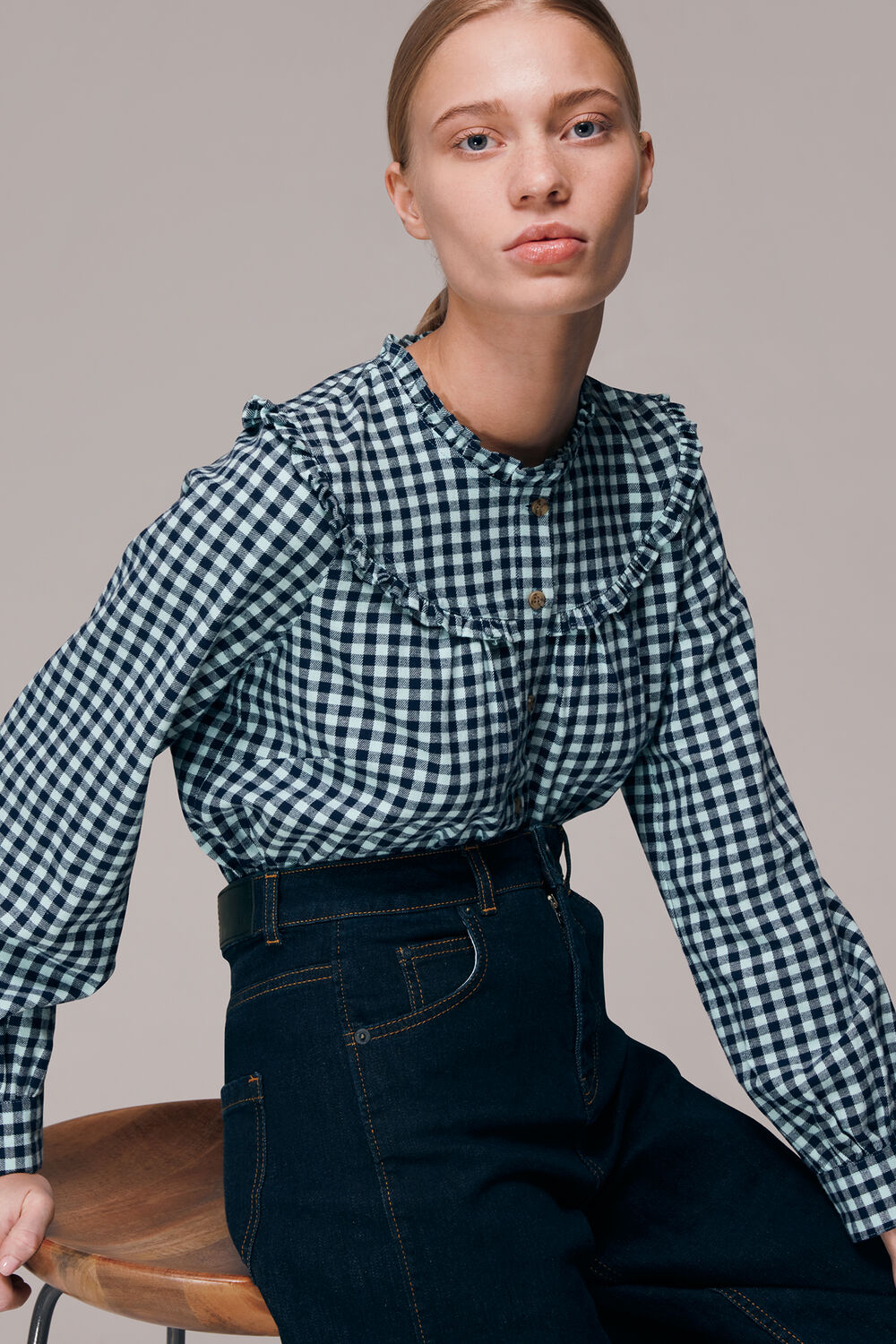 Gingham Frill Detail Top