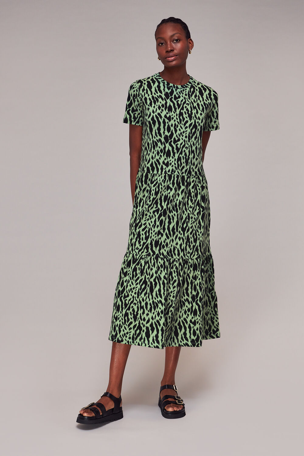 Green Zebra Tiered Jersey Dress