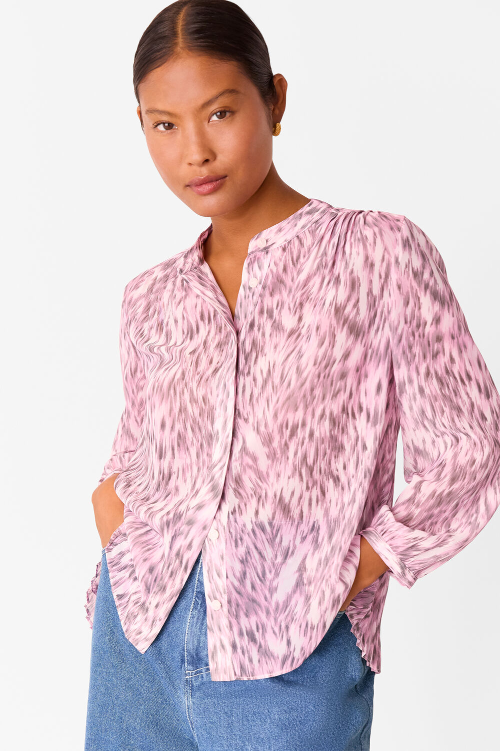 Petite Leopard Pleat Detail Shirt