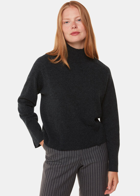 Dark Grey Cashmere Mock Neck Sweater